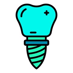 Tooth prosthesis icon. Outline tooth prosthesis vector icon color flat isolated