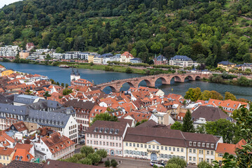 Heidelberg, Germany. View of the historic center from the hill: Old Bridge (Karl Theodor Bridge)