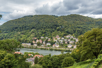Fototapeta na wymiar Heidelberg, Germany. Picturesque landscape with the Neckar river within the city