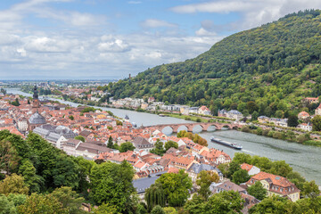 Fototapeta na wymiar Heidelberg, Germany. Scenic view of the historic center from the height of the castle 