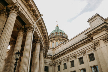 Old columns of the Kazan Cathedral in St. Petersburg. St Petersburg, Russia - September 17, 2021