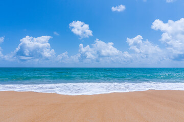 Beach sand and blue sea landscape nature in blue sky