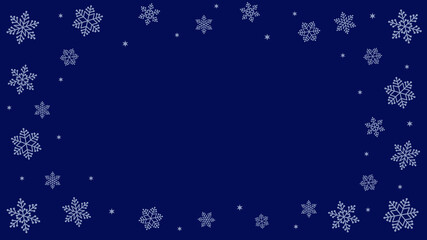 Winter background with snowflakes and stars in dark blue colors vector design element.Christmas and New Year holidays seasonal frame composition with copy space.Promo banner or greeting card template.