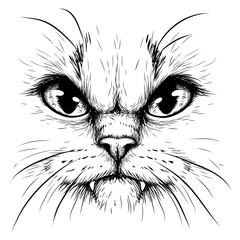 Cat. Creative design. Graphic portrait of a angry cat in close-up on a white background. Digital vector graphics. - 458755995