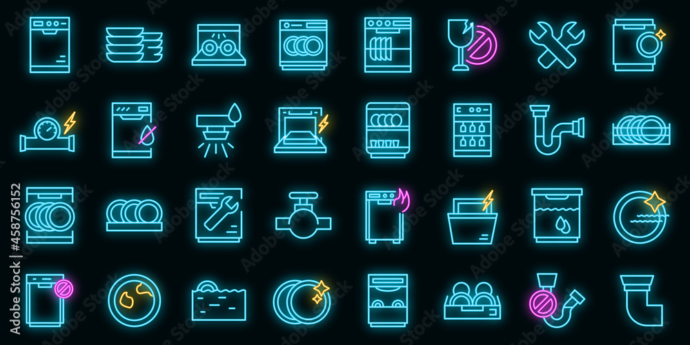 Canvas Prints repair dishwasher icons set. outline set of repair dishwasher vector icons neon color on black