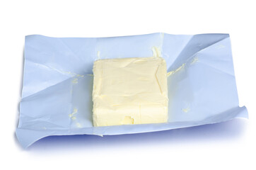 Butter packaged dairy food on white background isolation