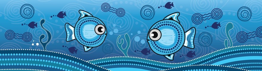 Aboriginal underwater concept painting with fish