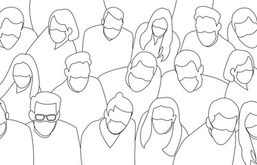 Line art drawing of people in white medical face mask. line drawing. Hand drawn outline illustration. Continuous line.Vector illustration