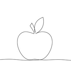Apple drawing vector, continuous single one line art style isolated on white background. Minimalism hand drawn style