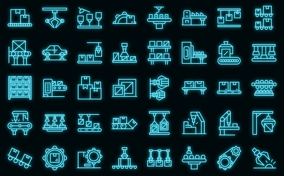 Serial Production Icons Set Outline Vector. Industrial Batch. Mass Machinery