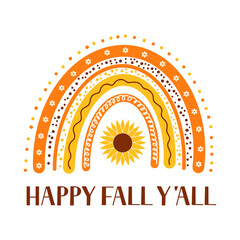 Fall rainbow. Cute Autumn clipart. Vector template for banner, poster, greeting card, flyer, postcard, sticker, clothes, etc