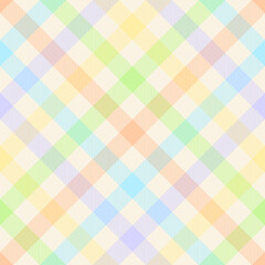Gingham check pattern in colorful pastel blue, orange, purple, yellow, green, beige. Seamless vichy tartan plaid graphic vector for tablecloth, picnic blanket, oilcloth, other spring summer textile.