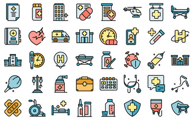 Hospitalization icons set outline vector. Medical health. Bed insurance