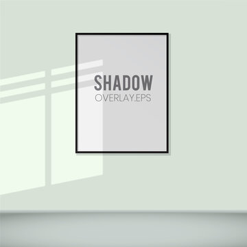 Window shadow overlay scene and potrait frame in the room wall. Illustration window shadow overlay scene design background