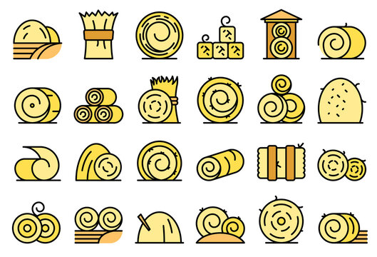 Bale Of Hay Icons Set Outline Vector. Agriculture Hay Bale. Dried Haystack