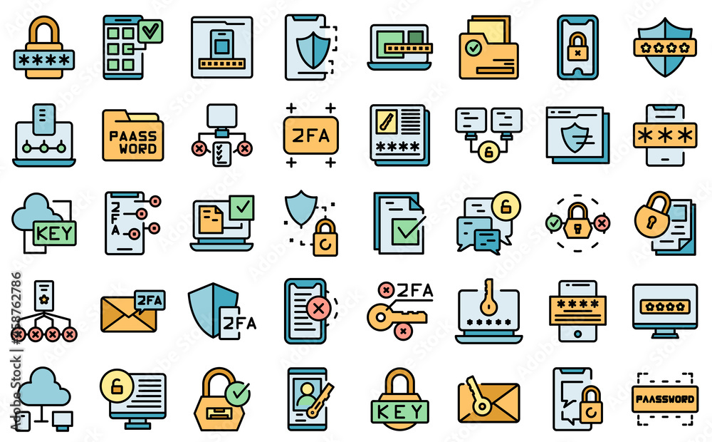 Poster two factor authentication icons set outline vector. code certificate. online validation