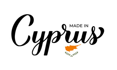 Made in Cyprus handwritten label. Calligraphy hand lettering. Quality mark vector icon. Perfect for logo design, tags, badges, stickers, emblem, product package