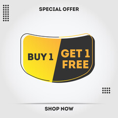 Vector illustration Buy 1 Get 1 Free, sale banner, discount tag design template, app icon.