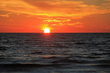 Sunset over the ocean in Santa Monica, California CA, USA.  
