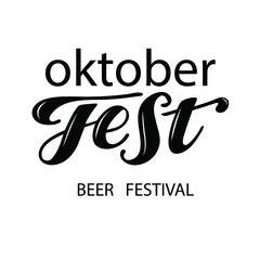 Oktoberfest beer festival handwritten lettering. Black letters on the white background.Design template event celebration. Oktoberfest typography title vector design for greeting posters.