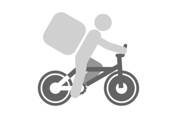 courier delivering food on a bicycle, icon on a white background