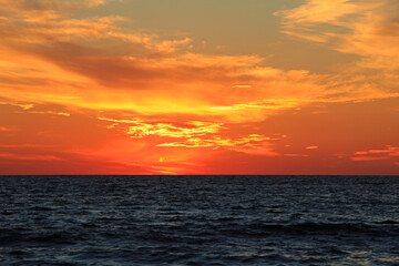 Sunset over the ocean in Santa Monica, California CA, USA.  