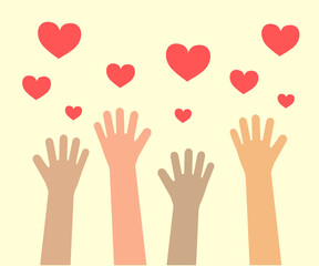 Crowd of hands on an isolated background. Symbol. Vector illustration.