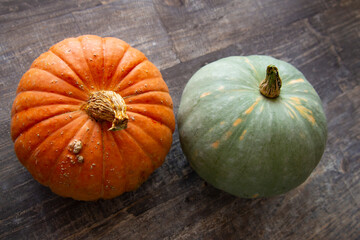 Bright fresh round-shaped pumpkins