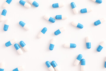 pills capsules close up on top view isolated in white background