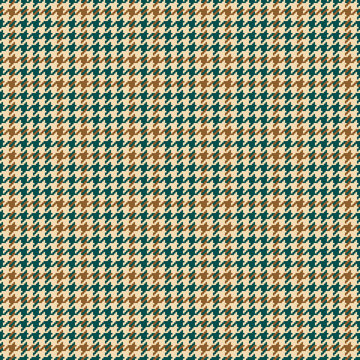 Seamless vector pattern for dress, jacket, coat, scarf. Abstract tweed houndstooth design in brown, beige, green for spring autumn winter fashion textile print. Pixel dog tooth background.