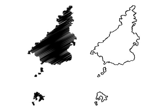 Datia district (Madhya Pradesh State, Gwalior division, Republic of India) map vector illustration, scribble sketch Datia map