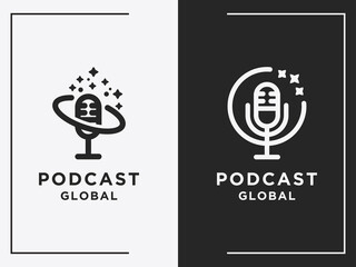 Podcast Planet Set logo design template Simple icons.