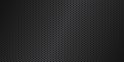 Fototapeta na wymiar Gray hexagon carbon fiber texture. Metal mesh gray steel background. Dark carbon fiber texture.