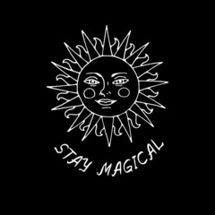 Vintage Mystic Golden Sun Illustration with Lettering Stay Magical