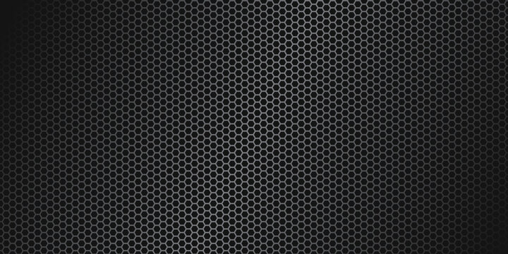Gray hexagon carbon fiber texture. Metal mesh gray steel background. Dark carbon fiber texture.