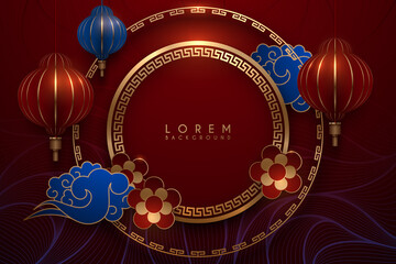Red and gold chinese circle template background