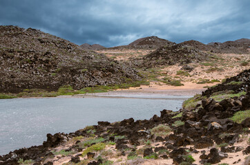 landing in the wild island of Los Lobos, Fuerteventura, Canary Islands, Spain.