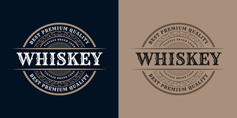 Whiskey Bourbon Vintage luxury antique logo border frame western engraving labels for beer wine whiskey alcohol product box packaging label vector printable design template