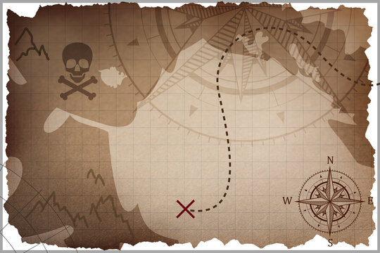 Old pirate treasure map on white background, illustration