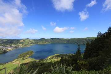 Fototapeta na wymiar View of lagoa Azul, Sao Miguel island, Azores