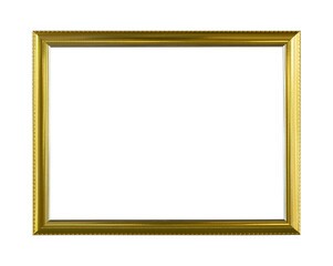 golden wooden photo frame isolated from white background