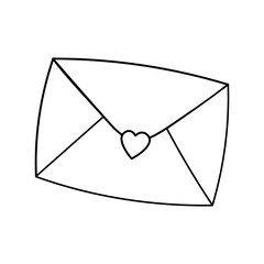 Cute love letter hand drawn simple style. Vector illustration in doodle style isolated on white background. Valentine's day concept