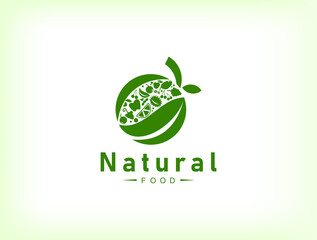 health food and Natural food logo design template with vintage style, a variety of fruit covered in fruit concept with circular shaped