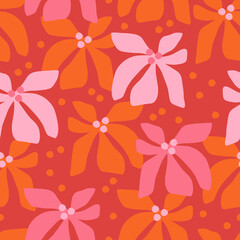 Contemporary seamless pattern with abstract flowers, vintage colors. Modern  botanical design for fabrics, tile mosaic, scrapbooking. Vector illustration