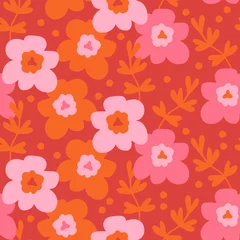 Papier peint Rouge Modèle sans couture contemporain avec fleurs abstraites, couleurs vintage. Design botanique moderne pour tissus, mosaïque de carreaux, scrapbooking. Illustration vectorielle