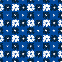 Seamless pattern with abstract flowers, blue colors. Simple design for fabrics, tile mosaic, scrapbooking. Vector illustration