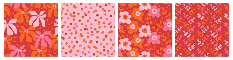 Contemporary floral seamless pattern set, vintage colors. Modern botanical design for fabrics, tile mosaic, scrapbooking. Fashionable vector illustration - 458773726