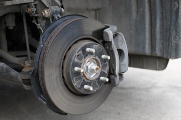 brake disk and detail of the wheel hub, removed tire