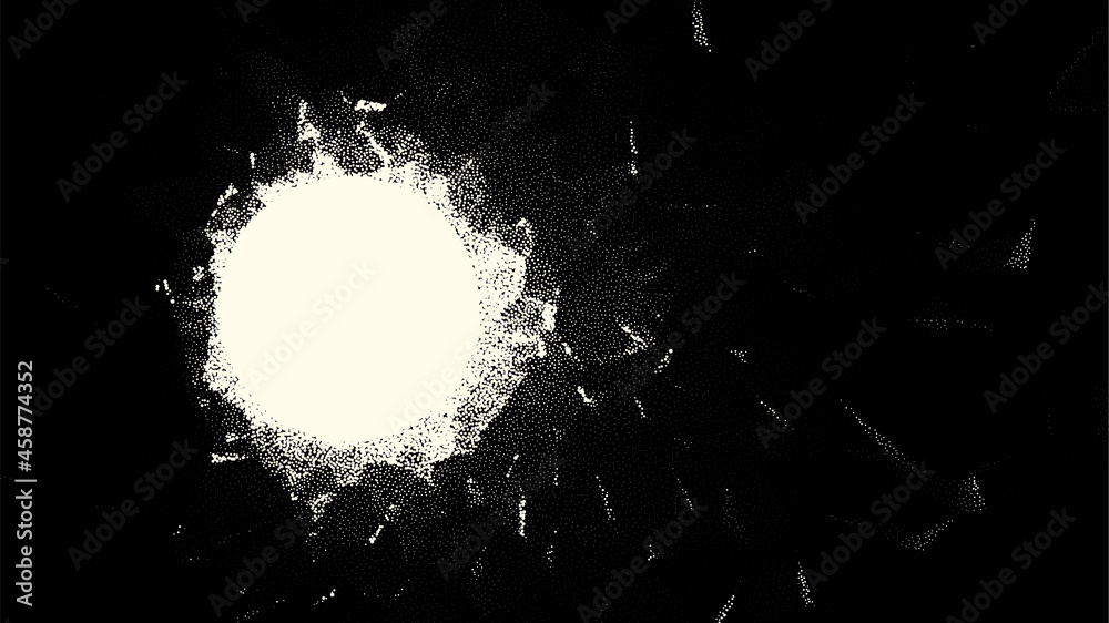 Poster Retro styled docking corridor on space station or light at the end of tunnel concept for sci-fi poster or flyer. Gate or cave with dotwork style.