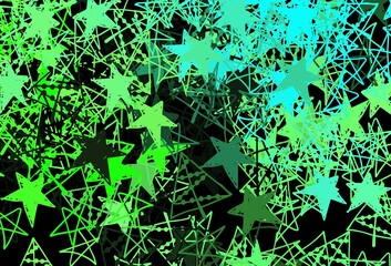 Dark Green vector template with ice snowflakes, stars.
